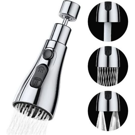 Douchette Robinet Cuisine 3 Modes- 360 Degres Embout pour Robinet Cuisine, Tete de Robinet, Mitigeur Evier Douchette, Rallonge pour Robinet de Cuisine (Argent) (1/5)