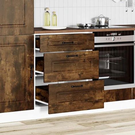 Meubles de Cuisine Kalmar en Bois d'Ingénierie Chêne Fumé (1/5)