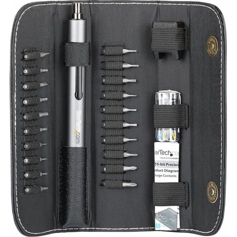 StarTech CTK20PCEDRIVE Set di cacciavite elettrico di precisione a 20 pezzi con luce LED e rotazione avanti indietro alimentato a batterie AAA custodia inclusa colore Argento (1/5)