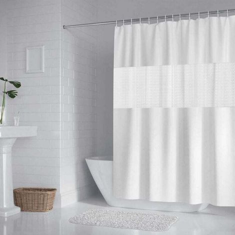 200 x 180 cm wasserdichter und schimmelresistenter Duschvorhang aus EVA-Polyester für Badezimmer, Weiß - Crezuo