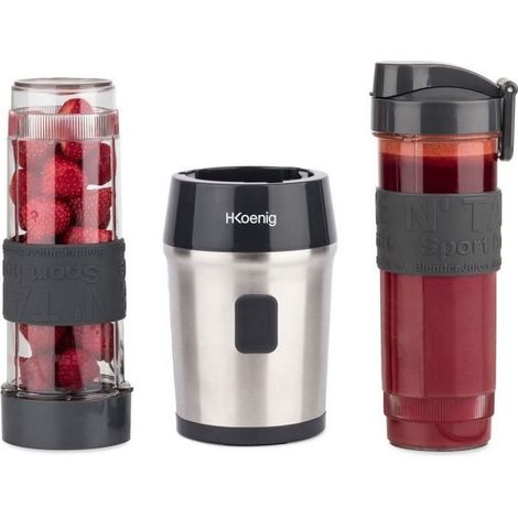 Mini blendeur portable 300W – Capacité 570 mL – 2 gourdes incluses – Lames en acier inoxydable – Compatible lave-vaisselle – Hkoenig