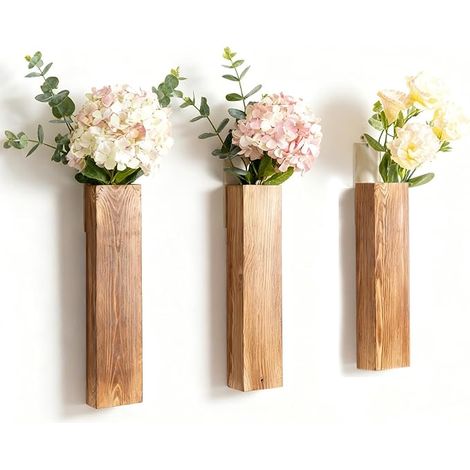 vases muraux, pour décoration de la maison, en bois, plantes d'intérieur, fleurs séchées et vert artificiel (1/5)