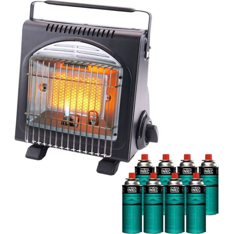 Chauffage à Gaz Portable 1700W Fuego + 8 Cartouches Butane EN417 Piezo HSC ODS Anti-Basculement INTEC