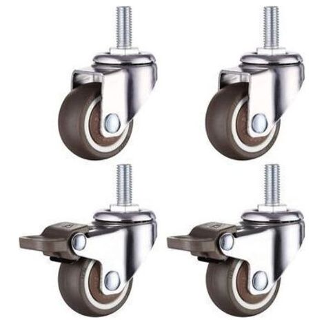 Roulettes, roulettes de chaise universelles robustes avec système de freinage unique, roulettes de frein M8, diamètre du filetage : 8 mm, longueur 20 mm, 2 avec freins + 2 sans B (1/5)