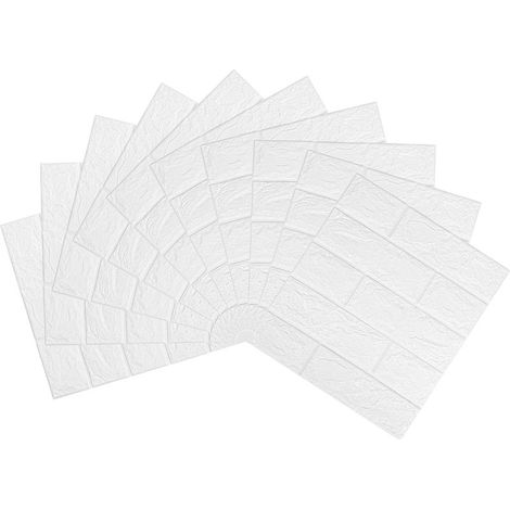Lot de 10 stickers muraux 3D imitation brique - Blanc - Hauteur 38,5 cm x Largeur 35 cm x Épaisseur 3 mm (1/5)
