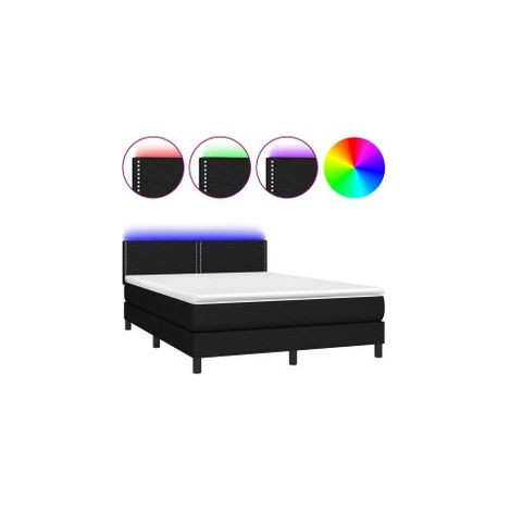Sommier à lattes de lit avec matelas LED Noir 140x200 Tissu (1/5)