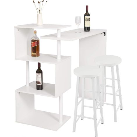 WOLTU Tavolo con 2 Sgabelli Alti Set Mobili da Bar Bancone per Cucina in Acciaio Bianco (1/5)