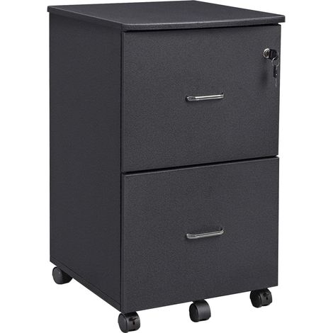 Cassettiera mobile da ufficio con serratura 2 cassetti sistema di bloccaggio per ruote binari di sospensione regolabili 72 cm granito nero 120000354