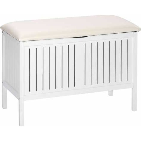 WENKO Panchina per bagno Oslo, panchina portagioie in stile scandinavo per bagno, Legno, 78 x 55 x 39 cm, Bianco (1/5)