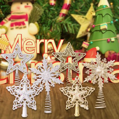 21 cm Glitzernder Weihnachtsbaumstern, Schneeflocken-Weihnachtsstern für Baumspitze, Goldener Stern für Weihnachtsbaumspitze, Silberner Weihnachtsbaumschmuck, 5-teilig (1/5)