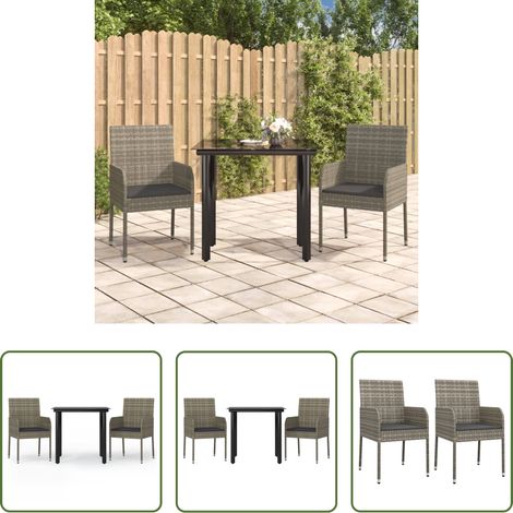 Table de jardin -  Ensemble à manger jardin 3pcs avec coussins noir et gris (1/5)