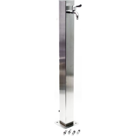 Wiltec – Colonne d’eau en acier inoxydable 95 cm – Forme carrée – Robinet avec raccord résistant aux UV et au gel – Point d'eau extérieur pour jardin