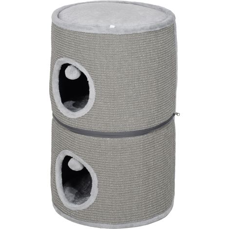 Tour chat tonneau modulable poignée fermeture éclair séparable 3 ebenex deux boules gris Ø 42 x 69H cm