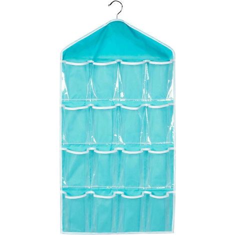 Organisateur mural de porte à 16 poches pour sous-vêtements, chaussettes, soutiens-gorge et autres petits objets (bleu)-76.00X42.00X0.01CM-Blue (1/2)