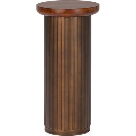 Table d'appoint bois noyer élégante finition colonne sculptée - Noyer foncé bronze élégant (1/3)