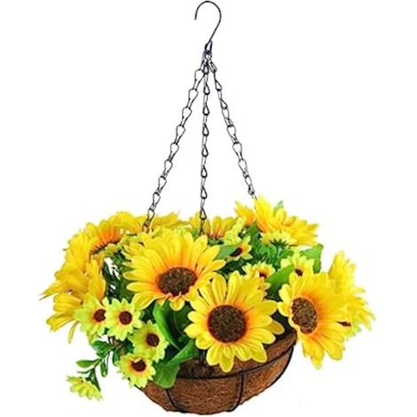 Fleurs artificielles suspendues, paniers suspendus, guirlandes, fleurs d'intérieur pour terrasse, pelouse, jardin, décoration, usage intérieur et extérieur - Jaune (1/5)