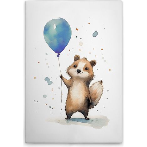 Leinwandbild Niedlicher Waschbär Blau M1-No.52184 - Kunstdruck auf Leinwand in Weiß Braun - Wandbild 30 x 45 cm