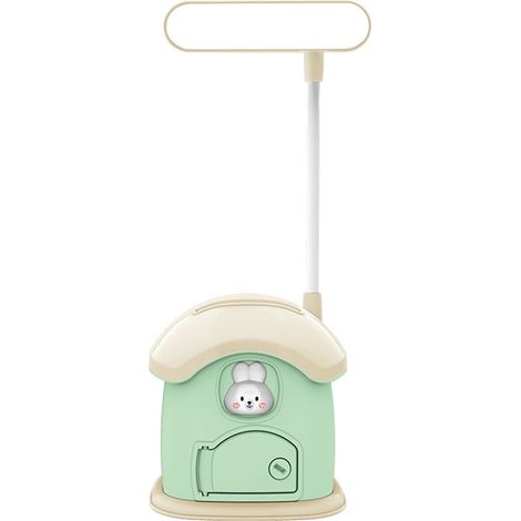Lampe de table à 3 niveaux de luminosité, lampe de lecture de bureau avec tirelire en forme de maison de champignon mignonne pour enfants, verte (1/4)