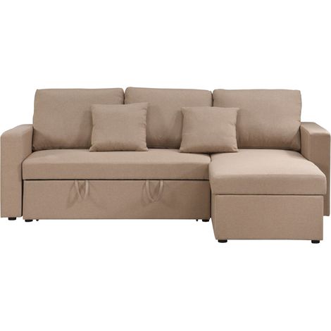 DORIA - Canapé d'angle convertible et réversible avec coffre en tissu taupe (1/5)