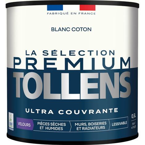 Tollens - Peinture intérieure couleurs - La Sélection Premium Velours - Ultra Couvrante - Blanc Coton 0,5 L - 6m²