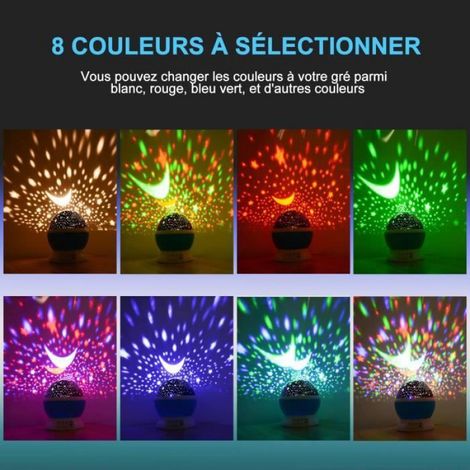 Veilleuse Enfants Projecteur Etoiles 360° Rotation Lampe 8 Couleurs 3 Modes Décoration Lumière Cadeau Anniversaire Soirée Noël (1/4)