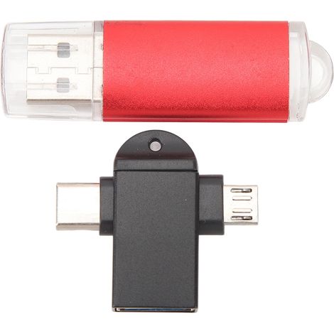Kompakter, tragbarer USB-Stick (64 GB, rot) mit USB-C- und Micro-USB-Adaptern, kompatibel mit Windows 98 und OS X 9 (1/5)