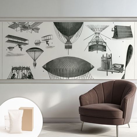 Papier peint intissé mural avec imprimé motifs uniques apparence moderne - Colle incluse gratuite Histoire de l'aviation 250x104 cm (1/5)