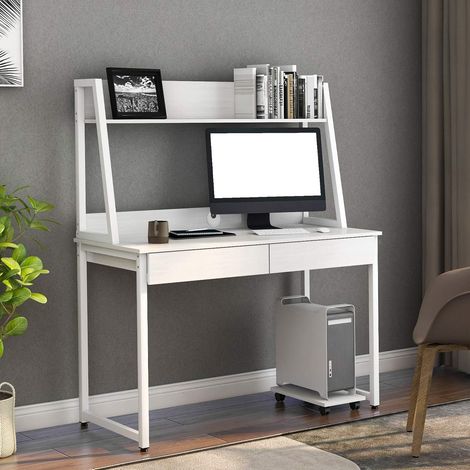 MDF and steel wood office work table, home computer desk, office desk with shelves, shelf, 2 drawers, bookshelves 120 x 55 x 145 cm (1/5)