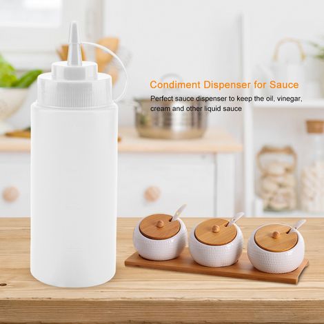 Flacon doseur plastique 460ml, lot de 10, distributeur de sauce, huile, crème et vinaigre, blanc (1/5)