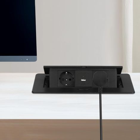 Multiprise escamotable, prise encastrable avec USB + type C Pop Up - Prise de table avec 2 prises UE pour plan de travail et bureau (1/5)