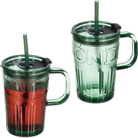 Verre Avec Paille Et Couvercle - 450 Ml - Lot De 2 - Pour Smoothies Jus Et Boissons Froides Ou Chaudes - Vert (1/5)