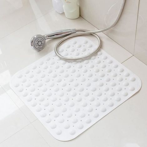 80x80CM Tapis de Bain carré Extra-Large Tapis de Douche, Anti-dérapant pour Massage du Massage Ventouses Tapis de, Blanc (1/4)