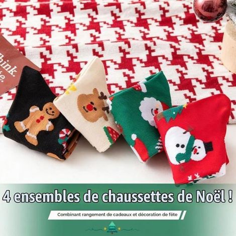Chaussette Noel - Polyester - Pour Décoration Festive et Cadeaux de Noël - Lot de 4 (1/5)