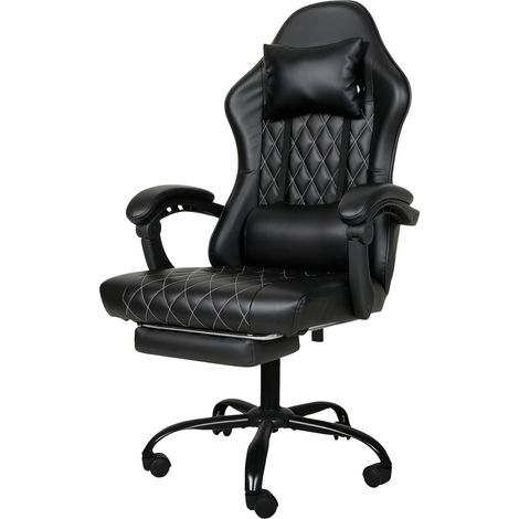 Levede Office Desk Chair PU Gaming Recliner Adjustable Height Swivel Black