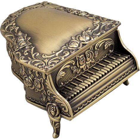 Caja de joyería metálica con forma de piano, estuche decorativo rosa para joyas, decoración para el hogar, la oficina y para empaques, color oro bronce. (1/5)