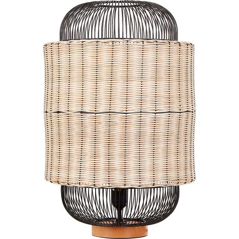 Lámpara de mesa de noche fabricada en ratán natural estilo boho en color natural y negro 55 cm Tanganyika