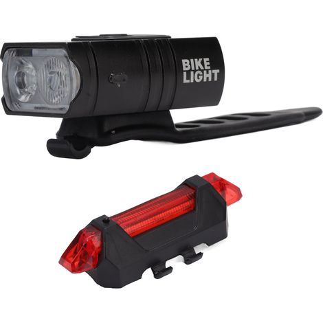 Kit d'éclairage LED pour vélo : feux avant et arrière avec batterie rechargeable USB.