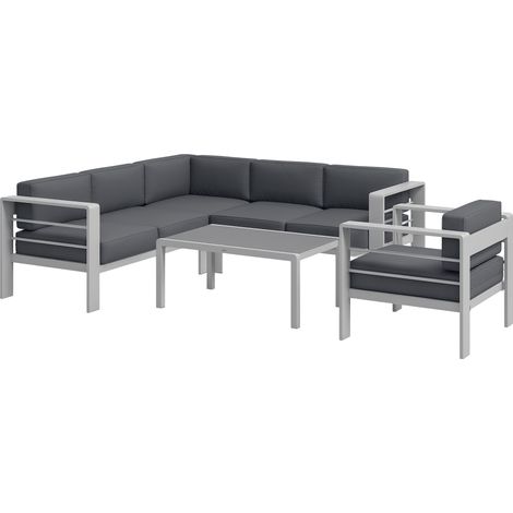 Stylish Grey Five-Piece Aluminium Garden Sofa Set with Glass-Top Table for Outdoor Relaxation and Entertainment (1/5)