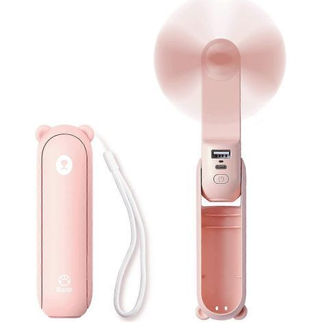 Handheld Mini Fan, 3 IN 1 Hand Fan, Portable USB Rechargeable Small Pocket Fan, Battery Operated Fan [14-21 Working Hours] with Power Bank, Flashlight (1/5)