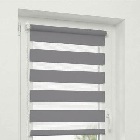 Estika - Store enrouleur jour nuit sans perçage - 70x150 cm - Gris - Protection solaire pour fentres intérieures - Double tissu semi-transparent - Fixation Klemmfix (1/5)