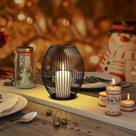 Kerzenhalter in Vogelkäfigform, schwarzes Eisen, Heimdekoration für Weihnachten, Hochzeiten, Abendessen (1/5)