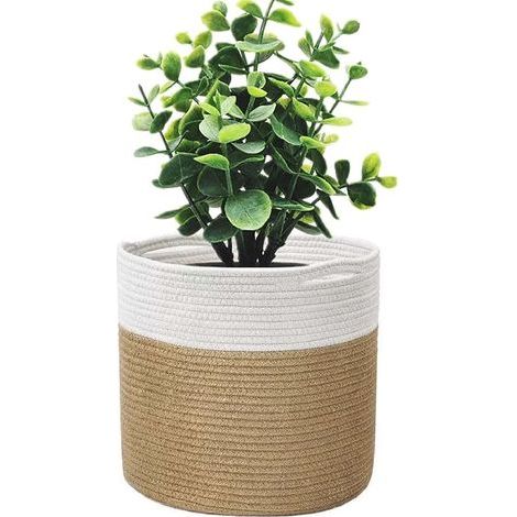 Cache Pot Plante Interieur, Pots de Fleurs Tissé, Panier en Corde de Coton pour décoration Intérieure, Panier de Rangement pour Jouets, Vêtements - Diamètre 20 cm (1/5)