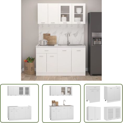 The Living Store Ensemble de meubles de cuisine 4 pcs Blanc Bois d'ingénierie - Meuble De Cuisine - Ensemble De Cuisines - Armoire De Cuisine - Rangements Cuisine - Blanc (1/5)