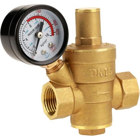 DN15 réducteur de pression d'Eau, Régulateur de pression Eau en laiton réglable avec Manomètre Applicable à La Maison, Le Bâtiment, L'usine (1/5)