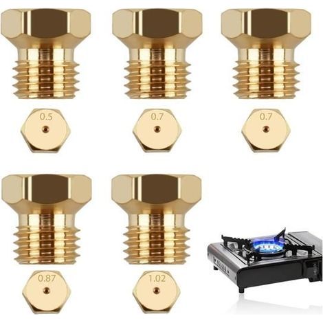5pc Gicleurs Gaz Butane Universel, Gicleur Butane pour Gazinière, Cuisinière Plaque Cuisson,Injecteur Gaz Gicleur 0,5/0,7/0,87/1,02 (1/5)