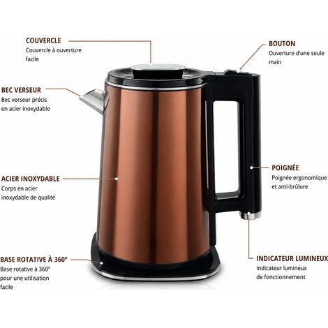 Bouilloire électrique 2,5 L en acier inoxydable marron prise européenne marron 25 × 19 × 19 cm 1,8 kg – Livraison gratuite