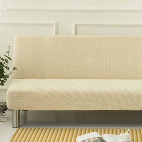 Housse sans accoudoirs couleur unie 2-3 places, extensible résistante taches, beige, 160-190 cm (1/5)