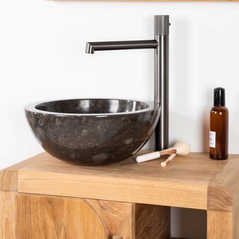 Lavabo sobre encimera redondo Barcelona de mármol color negro - diámetro 30 cm (1/5)