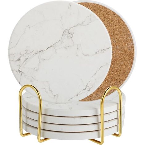 Dessous De Verre - Lot De 6 sous Verre - Absorbants Coasters - Fond Antidérapant - Absorption Rapide D’Eau - Motif Marbre (1/5)