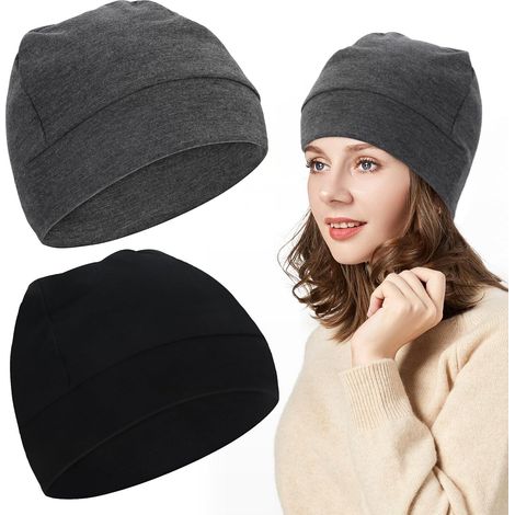 Pack de 2 gorros de ciclismo ligeros de algodón para hombre y mujer, ideales como gorros de dormir, gorros para correr o gorros tipo calavera, cómodos y transpirables. (1/5)